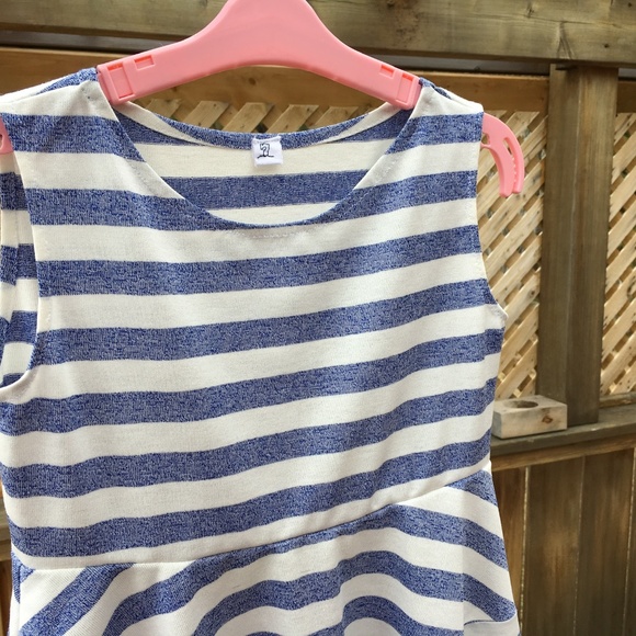 J’s Creations - Girls Size 7 Blue and White Stripes Dress - Picture 2 of 6